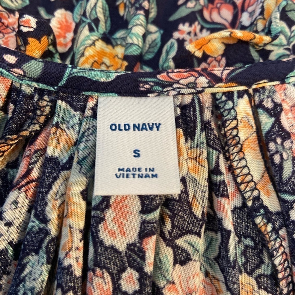 Old Navy~NWT~Multi-Color Floral Print~Ruffle Wrap Midi Dress~Cap Sleeves~Size S - Picture 2 of 15